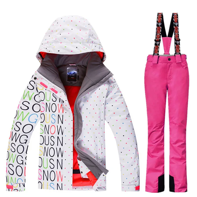 Gsou Snow Brand Водонепроницаемый лыжный костюм Для женщин лыжная куртка Брюки для девочек зимняя куртка сноуборд Брюки для девочек Горлолыжный Спортивный костюм Для женщин зимняя одежда - Цвет: ROS2