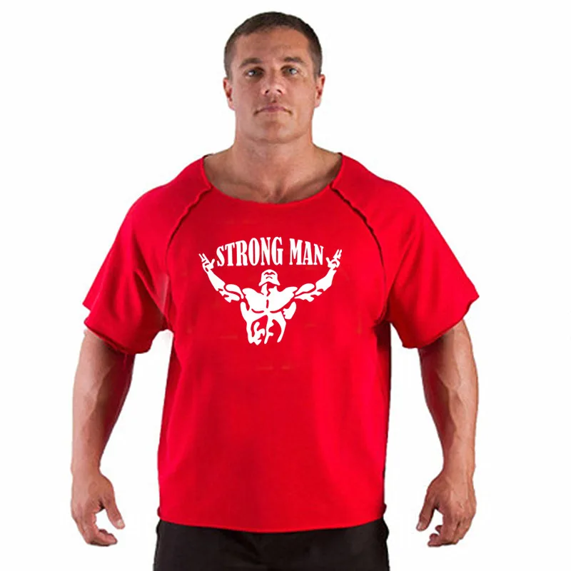 STRONG MAN red white Новая модная брендовая хлопковая футболка, мужская майка для фитнеса, мужские Спортзалы, бодибилдинг, спортивные топы для фитнеса, тяжелая атлетика - Цвет: STRONG MAN red white