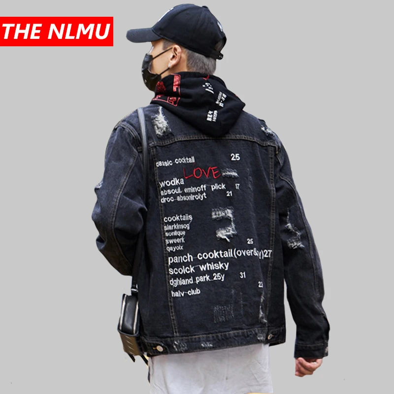 Джинсовая куртка мужская в стиле хип хоп уличная одежда из денима с надписью