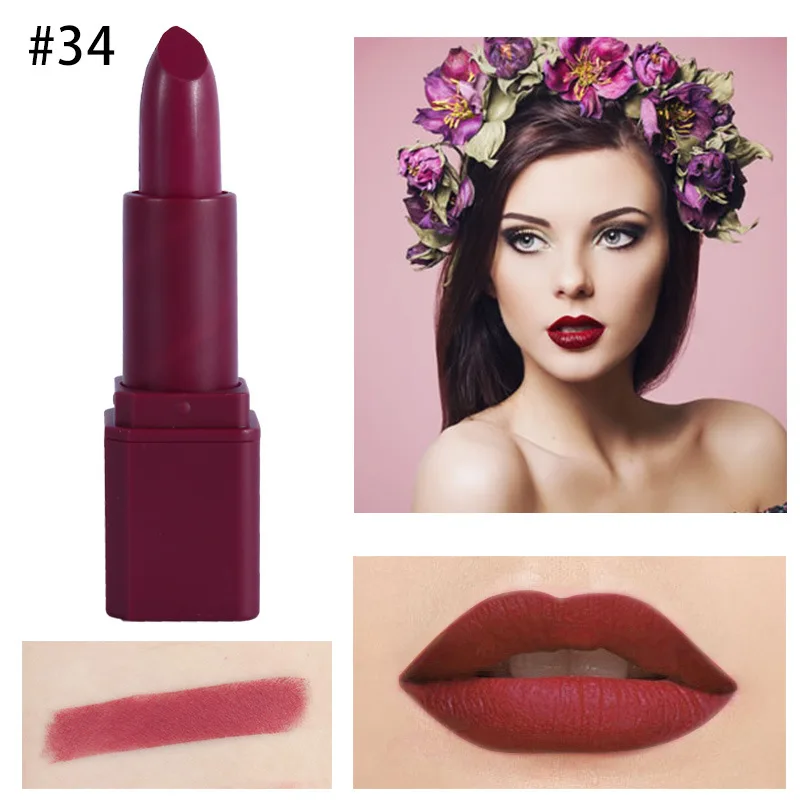 MISS ROSE 1 шт. матовая помада подходит для осенних цветов длинная прочная водостойкая помада+ 1 шт. Помада для губ в подарок TSLM2 KDCW1 - Цвет: 34