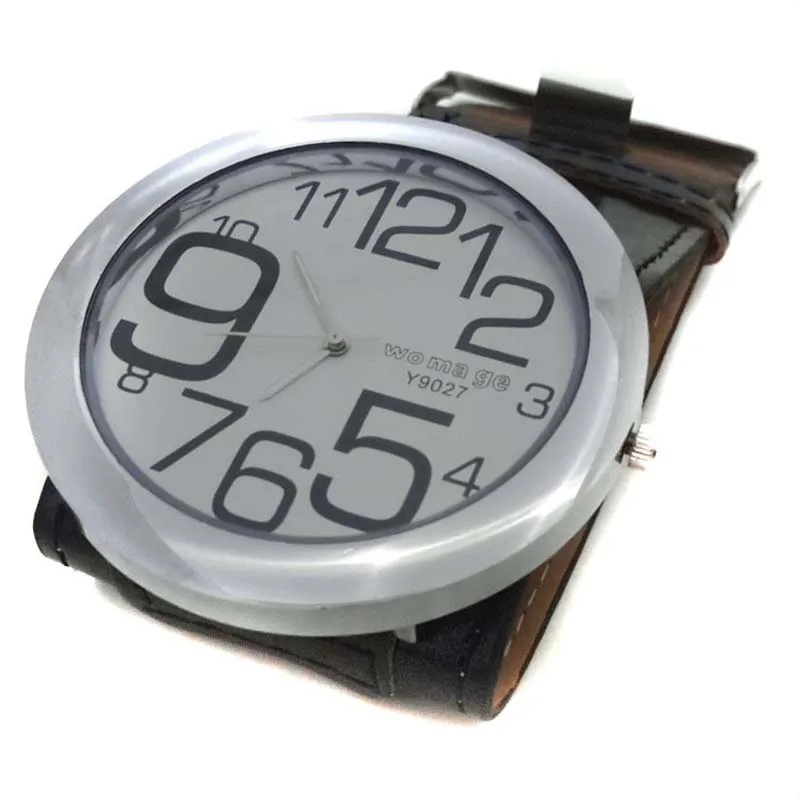 

2019 Fashion Top Quality Womage Brand Big Dial Watch 8 Color Leather Strap Military Round Dial Quartz Wristwatches For Women Men