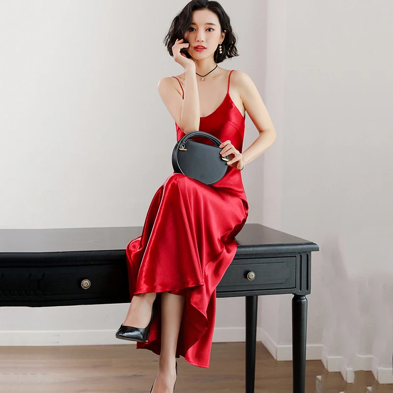 Spaghetti Strap Dress Women Long Sumer Solid color V-neck Sexy Slim Elegante Ladies Vestido Feminino LIU54 | Женская одежда