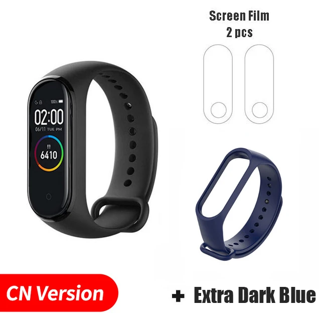 CN extra DKblue film Xiaomi mi-браслет 4, новейший музыкальный смарт-браслет mi Band 4, цветной экран, Bluetooth 5,0, глобальная версия - Цвет: CN extra DKblue film