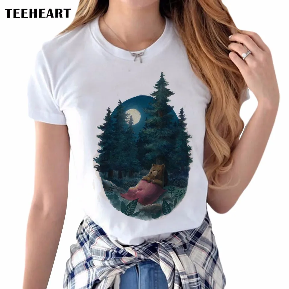 Новинка 2017 года модная женская футболка с принтом Спящий Мишка винтажные Топы