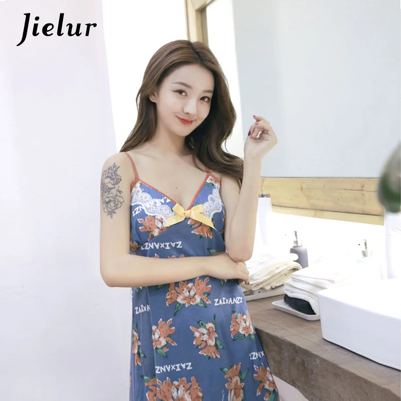 Jielur Лето 2019 г. кружево лоскутное женская ночные рубашки для девочек ночная