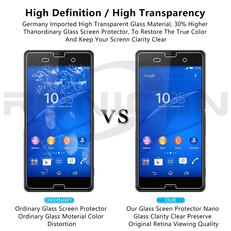 2Pcs RONICAN 2.5D Tempered Glass For Sony Xperia Z3 Z4 Z5 Compact Z1 Z2 M2 M4 Aqua M5 Screen Protector Toughened Glass Film Case images - 6