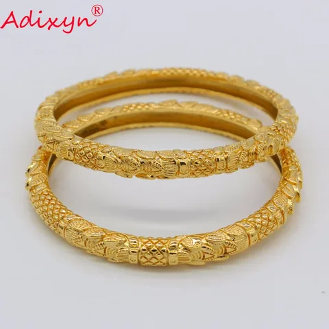 Adixyn 2 шт./лот, не открывающийся Оптовый браслет для женщин, золотой цвет, Африканский Ближний Восток, браслет, ювелирные изделия, подарки N072409