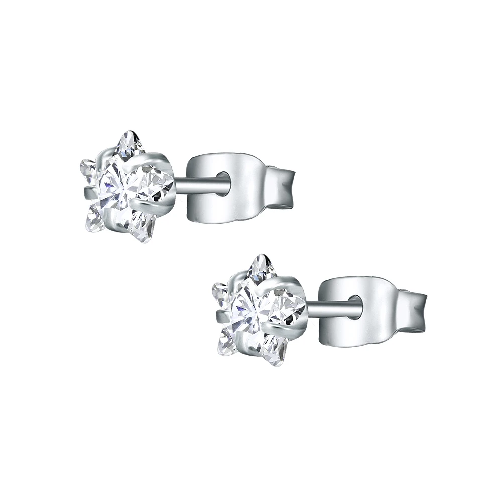 Silver-White Star Кристальные детские серьги-гвоздики, хирургическая сталь, женские серьги-гвоздики, модные детские серьги, циркониевые CZ ювелирные изделия для тела, подарки - Окраска металла: Silver-White Star