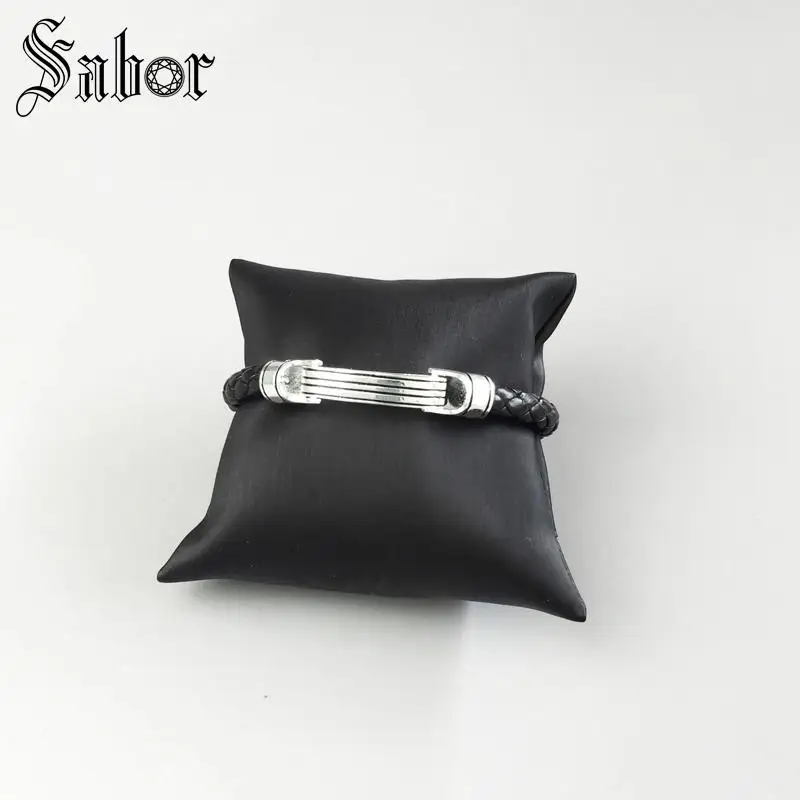 Мужской плетеный кожаный браслет на весну Новинка серебристый цвет модные