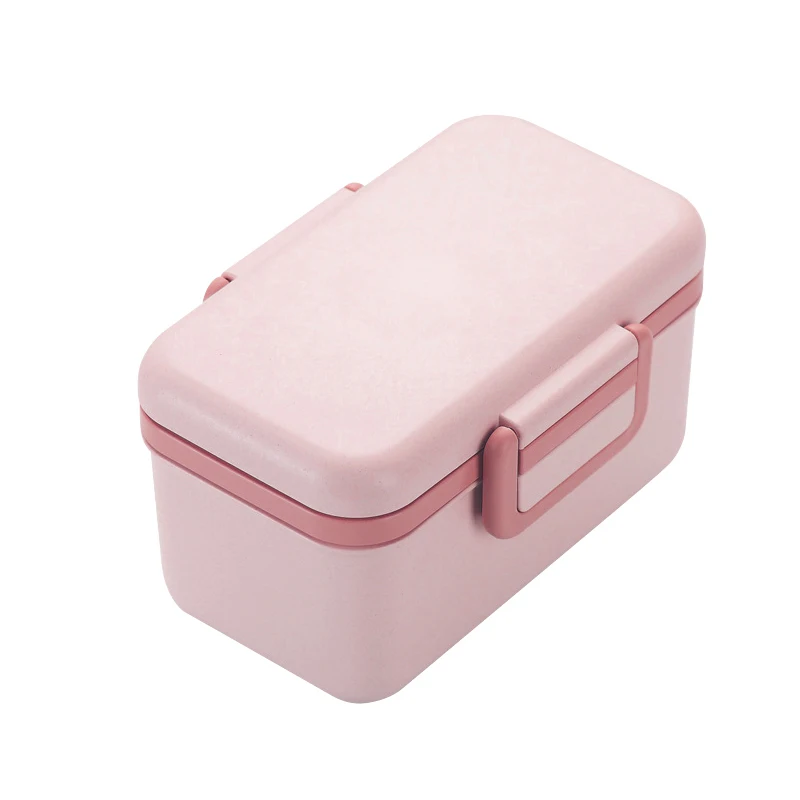 Pink Baispo коробка для обеда из бамбукового волокна, без БФА, контейнер для хранения еды для пикника, школы, офиса, Ланчбокс - Цвет: Pink