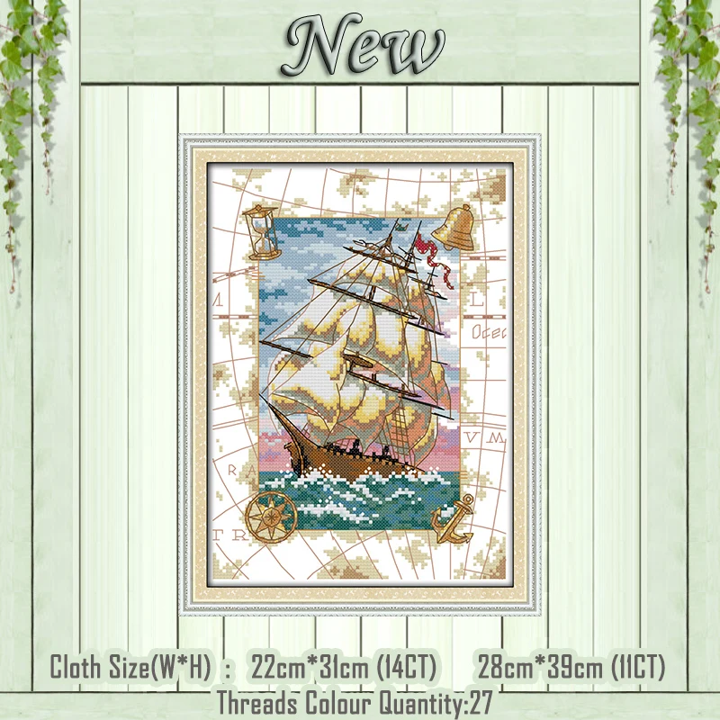 Набор для вышивки крестиком простой рисунок на холсте с изображением парусной