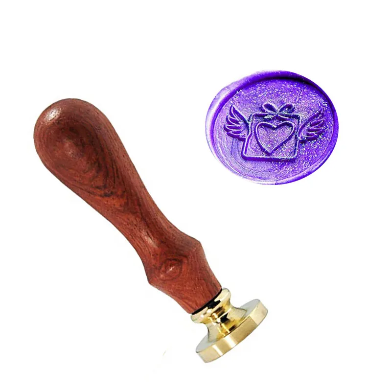 

Vintage Envelope Love Heart Wings Bowknot Custom Picture Wedding Invitation Wax Seal Sealing Stamp Sticks Spoon Gift Box Set Kit