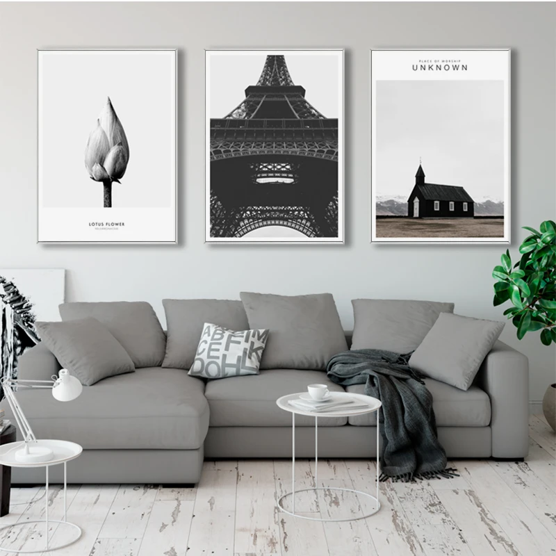 Черный белый цвет Эйфелева башня настенная живопись холст цветы Париж цитата