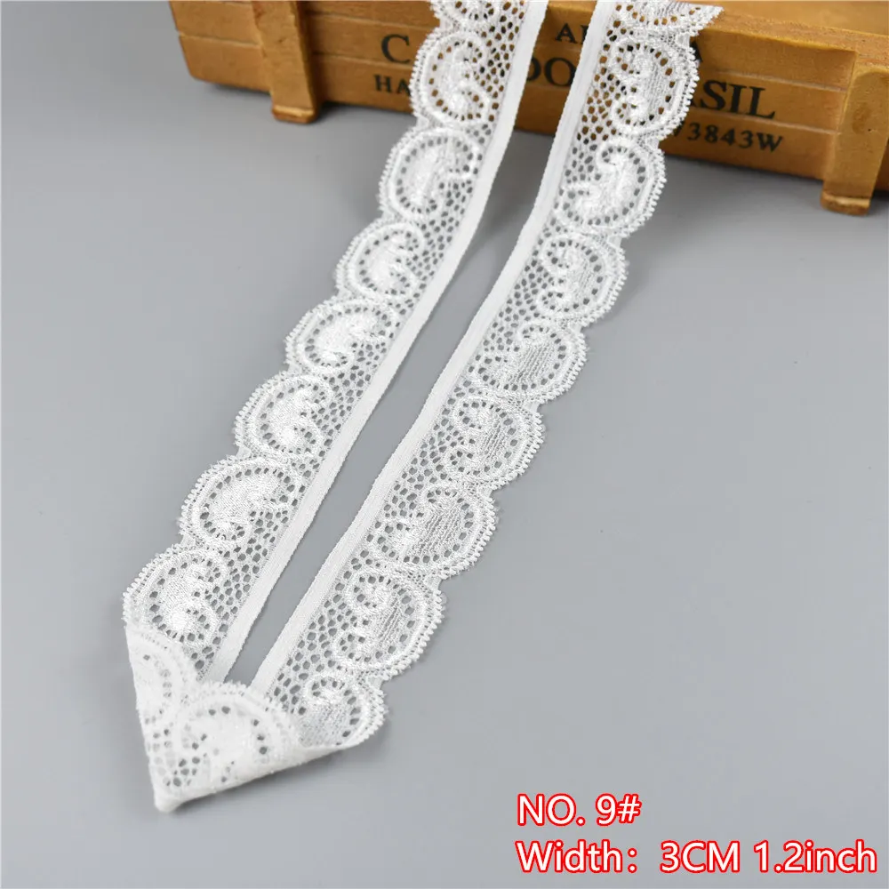 Красивое белое кружево 5 ярдов/партия Высококачественная эластичная кружевная лента кайма с вышивкой ремесла нижнее белье украшения аксессуары ручной работы - Цвет: NO 9  3CM 1.2inch