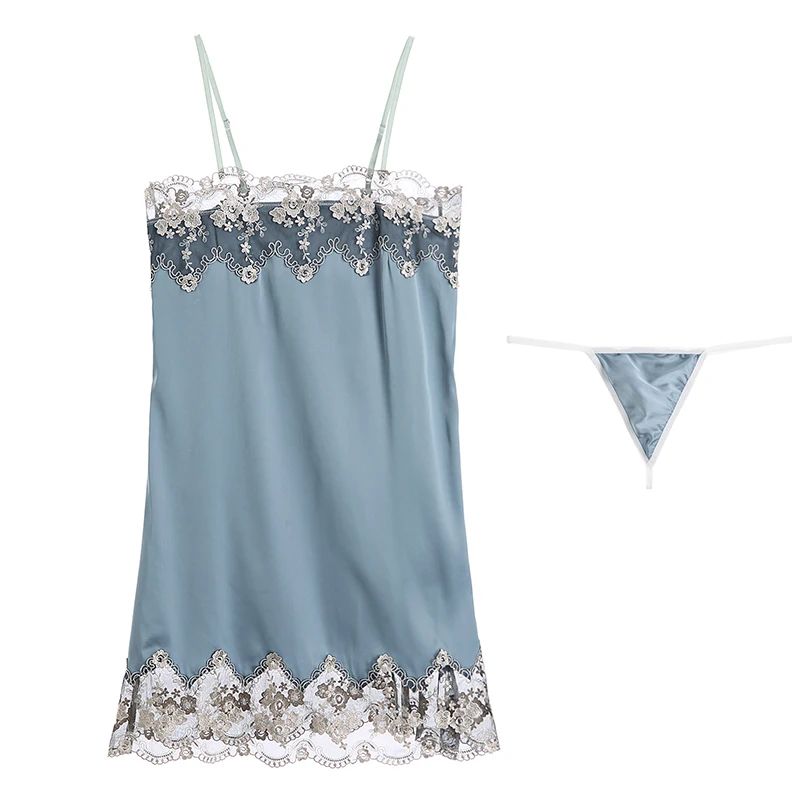 Женское шелковое атласное ночное белье тонкое кружевное с лямкой на шее ночная