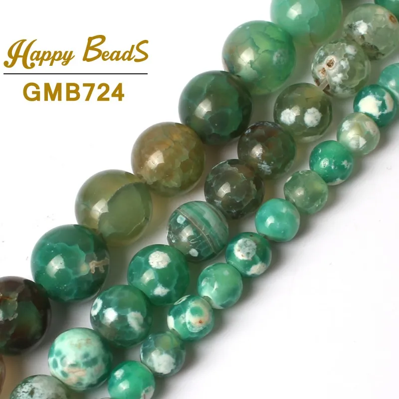6/8/10mm Dark Green Cracked Fire Agates Natural Stone Beads Round Loose For Jewelry Making 15&quotDiy Bracelet Necklace | Украшения и