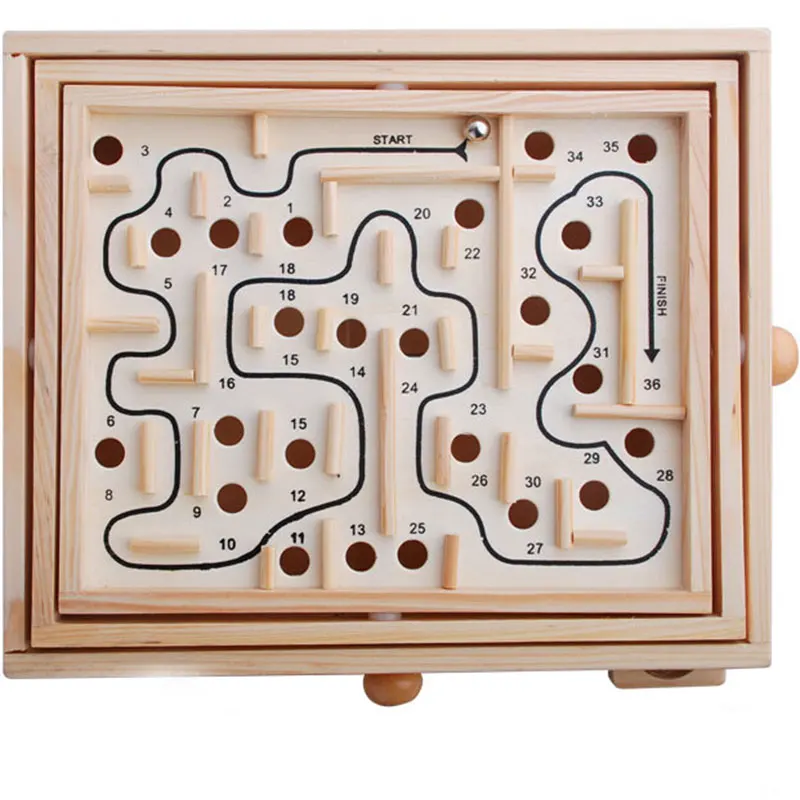 Мини-Деревянный Лабиринт Настольные Игры мяч В Головоломки Игрушки Ручной Детей