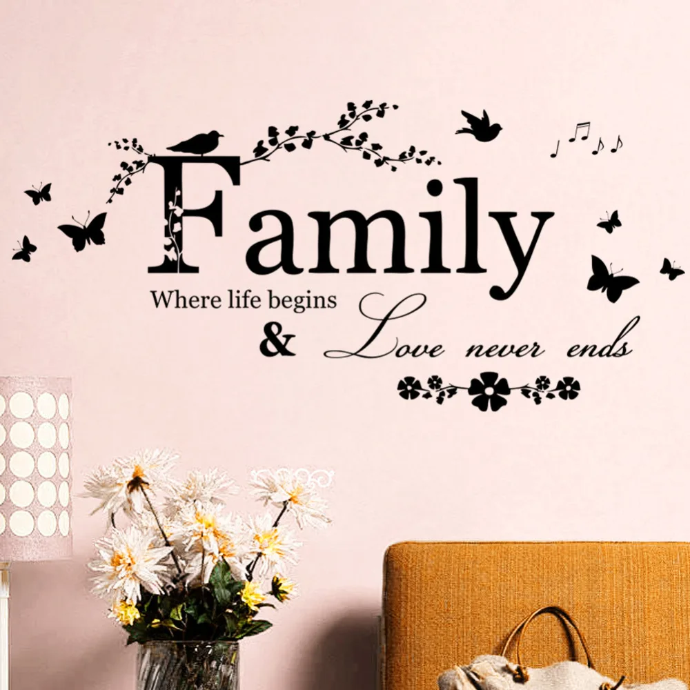 

Family Love Never Ends Quote vinyl Wall Decal Wall Lettering Art Words Wall Sticker Home Decor Wedding Decoration