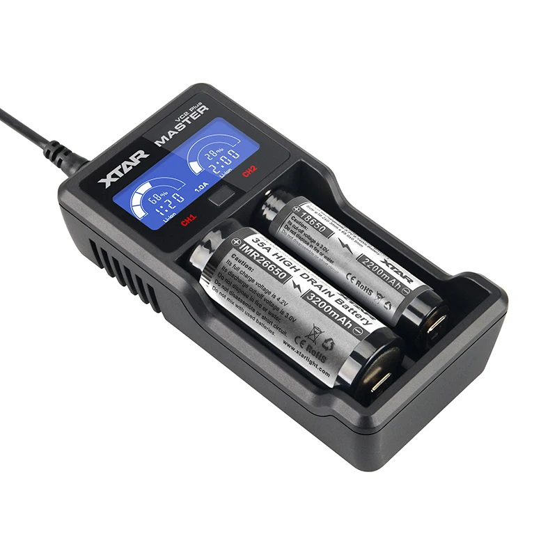 Зарядное устройство XTAR VC2 для зарядки аккумуляторов 14500/18650/18700/26650/ 22650/