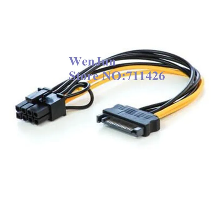 Online 100 Stücke Freies Verschiffen 15pin SATA Männlich Zu 8pin (6 + 2) PCI-E Stromversorgung Kabel 20 Cm SATA Kabel 15-poliger Zu 8 Pin Kabel