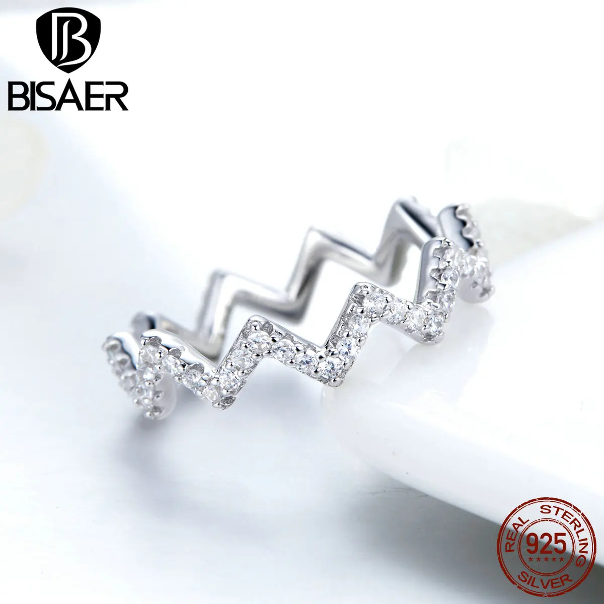 BISAER, 925 пробы, серебряное, скрученное, геометрическое кольцо на палец, волна, циркон, простые свадебные кольца для женщин, ювелирные изделия, Anel ECR480