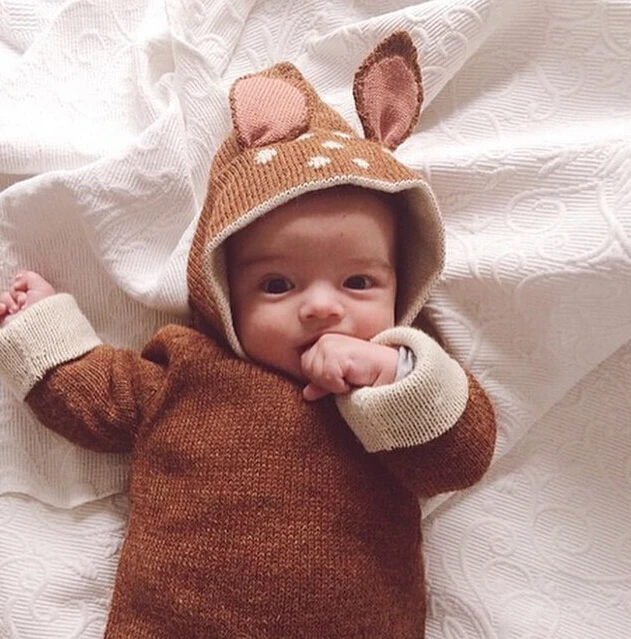 Свитер для новорожденных милый кардиган с капюшоном и ушками оленя трикотажное