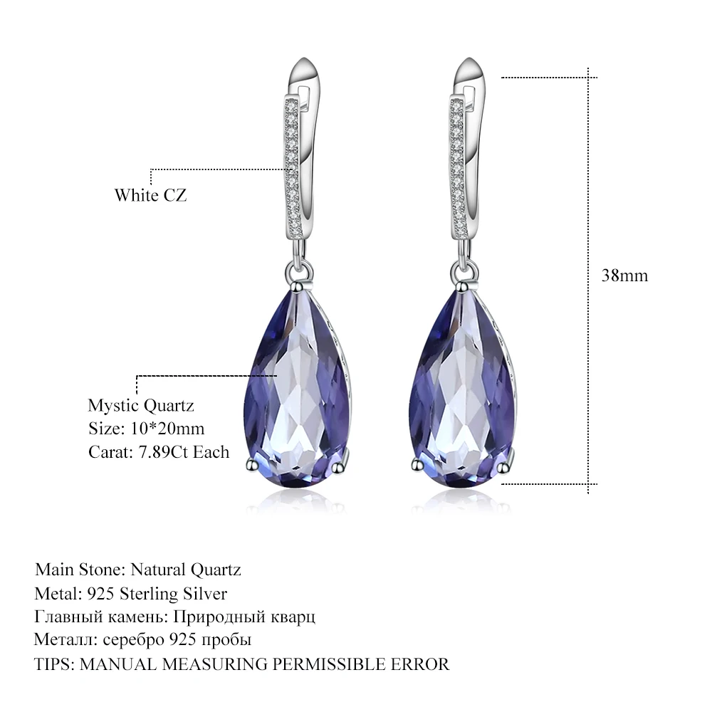 Камни балетные костюмы 10.82ct 10x20 мм натуральные иолиты синий мистик кварц изысканные ювелирные изделия из жемчуга 925 Висячие серьги из серебра 925 пробы для Для женщин