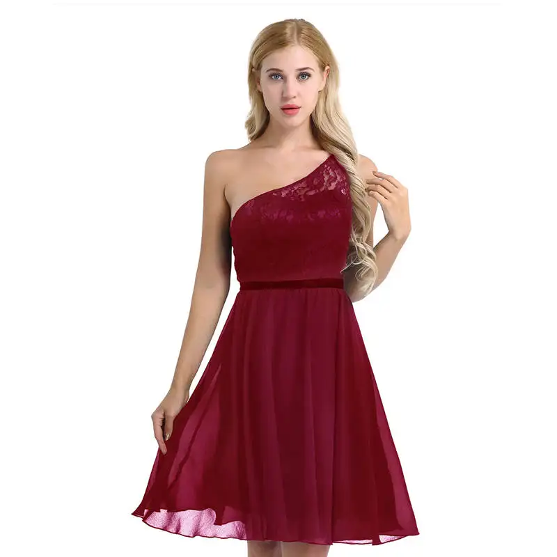 Женское платье на одно плечо TiaoBug кружевное шифоновое с цветочной вышивкой для