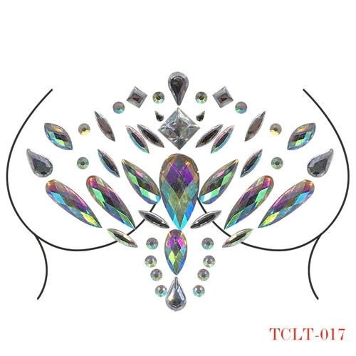 TCRT-017 1PCS 24 стиля клейкий липкий стикер для драгоценных камней Макияж Лицо Boob кристалл драгоценности фестиваль драгоценные камни вечерние наклейки для макияжа s лицо драгоценные камни для тела - Цвет: TCRT-017 1PCS