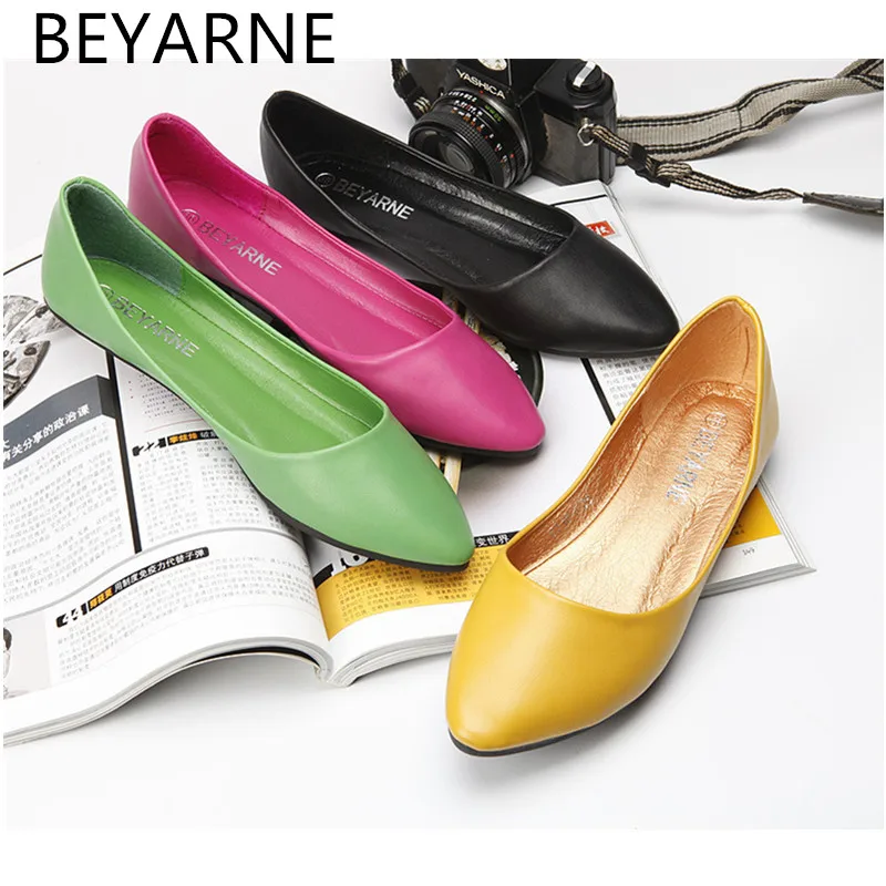Beyarne балетки 2018 острый носок с бантом Симпатичные туфли на плоской подошве Для
