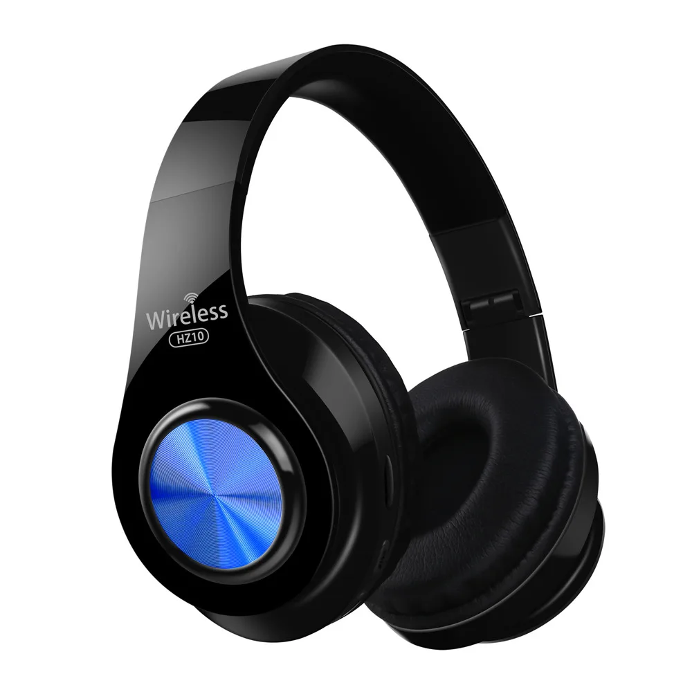 Black Blue Новые беспроводные наушники над ухом Bluetooth наушники Складная гарнитура Регулируемые наушники с микрофоном для ТВ мобильного телефона huawei PC - Цвет: Black Blue