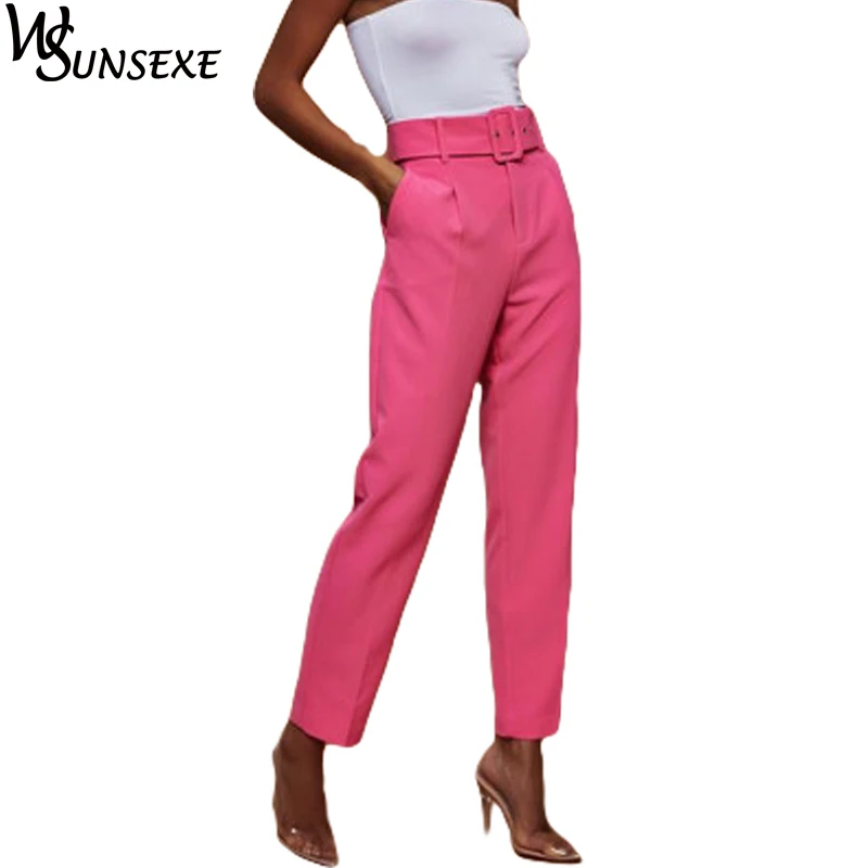 

High Waist Harem Pants with Belt Women Autumn OL Pants Elegant Office Ladies Workwear Casual Solid Color Pants 2018 New Trousers