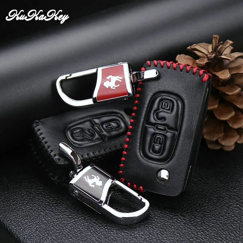 Чехол для ключей из натуральной кожи KUKAKEY брелок Peugeot 307 308 408 2010-2013 автомобильный