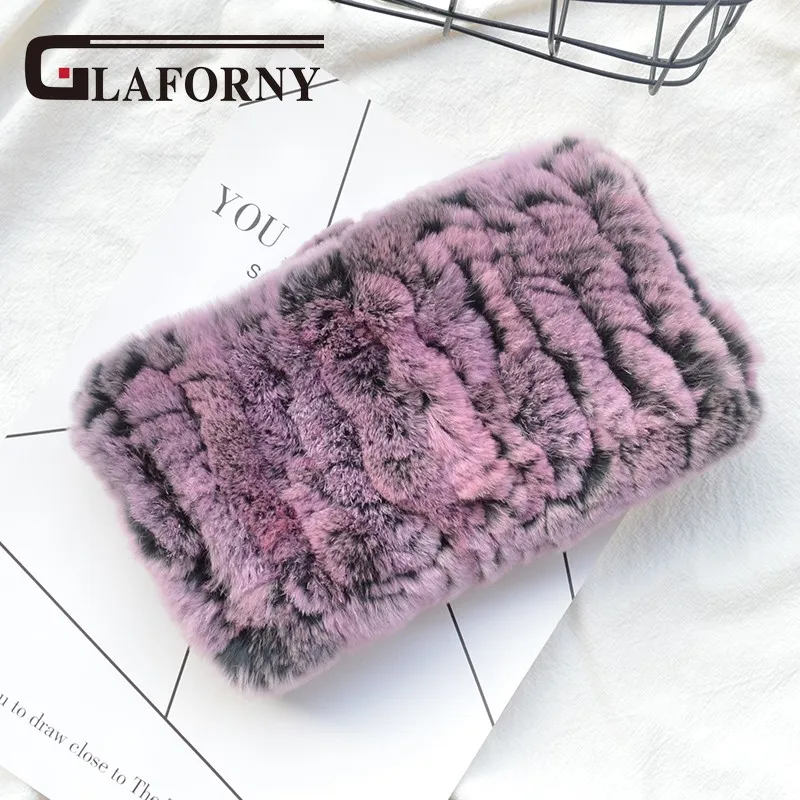 Glaforny, вязаный шарф из кроличьего меха, кольцо,, настоящий кролик рекс, повязки для волос, женская зимняя мода, меховое ожерелье, 35 цветов - Цвет: purple ST