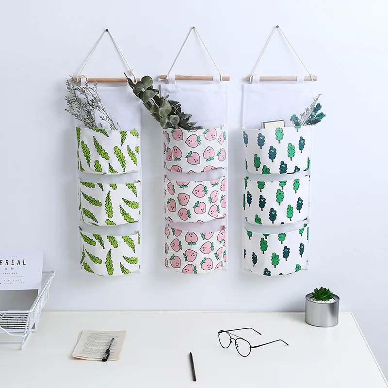 INS шаблон хлопок висит сумка для хранения 3 кармана настенный шкаф повесить мешок