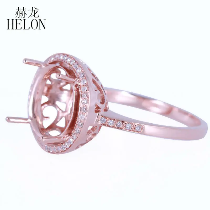 HELON 10 -12mm Round Cut Solid 10K Rose Gold Semi Mount Engagement Ring pave Natural Diamonds Wedding Women Trendy Jewelry | Украшения и