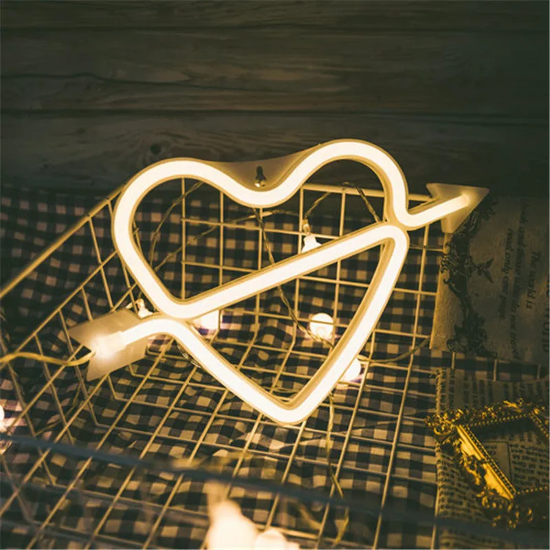 1 шт. светодиодная неоновая лампа на батарейках с любящим сердцем ночник для