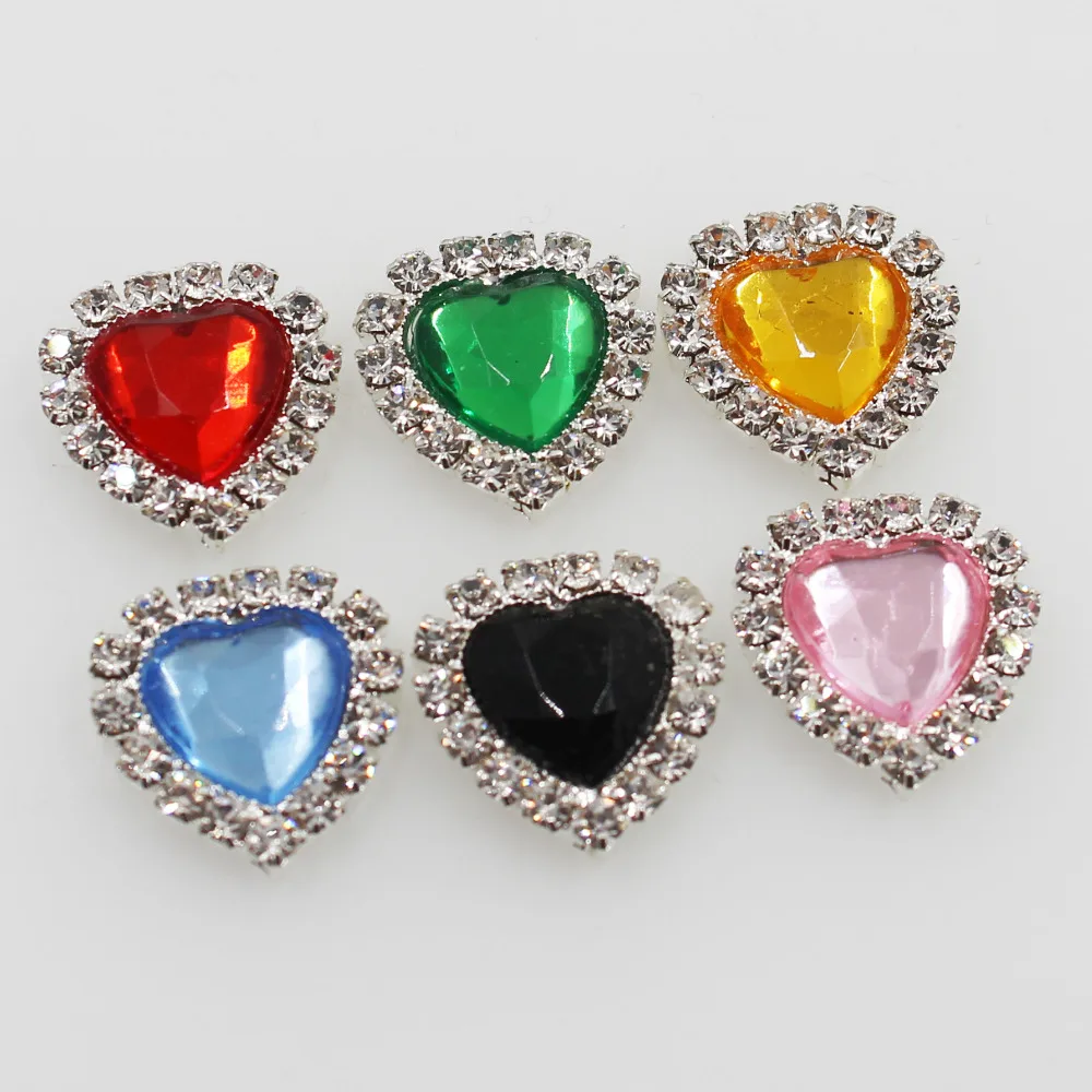 Акриловые Мини кнопки Стразы в форме сердца с плоским основанием для творчества