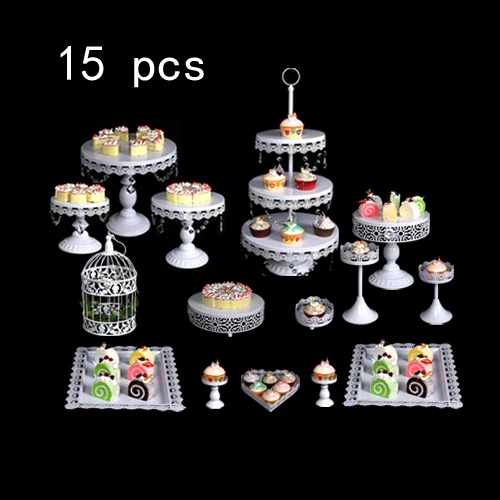 15pcs white Белые подставки от кашля, свадебные подставки для кексов, набор стеклянных купольных хрустальных конфет, украшения, инструменты для выпечки от кашля, Набор 4-18 штук - Цвет: 15pcs white