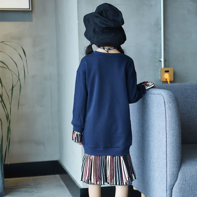 Для больших девочек Длинные рукава свитер для зимняя Лоскутная Ruched подол буквы