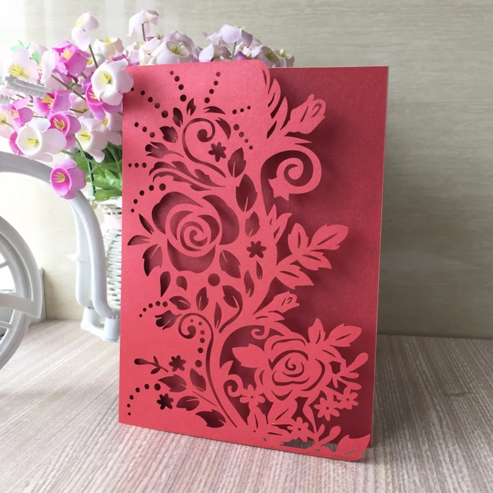 

30pcs New Laser Cut Glossy Paper Luxurious Flower Wedding Party Invitation Card LoveTheme Party Event Supplier invitation card