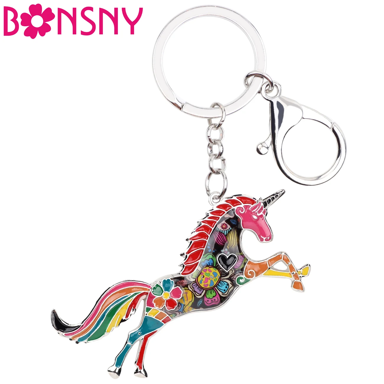 

Bonsny Enamel Alloy Horse Unicorn Key Chain Key Ring Handbag Bag Charm Keychain Decoration Hot Novelty Animal Jewelry For Women