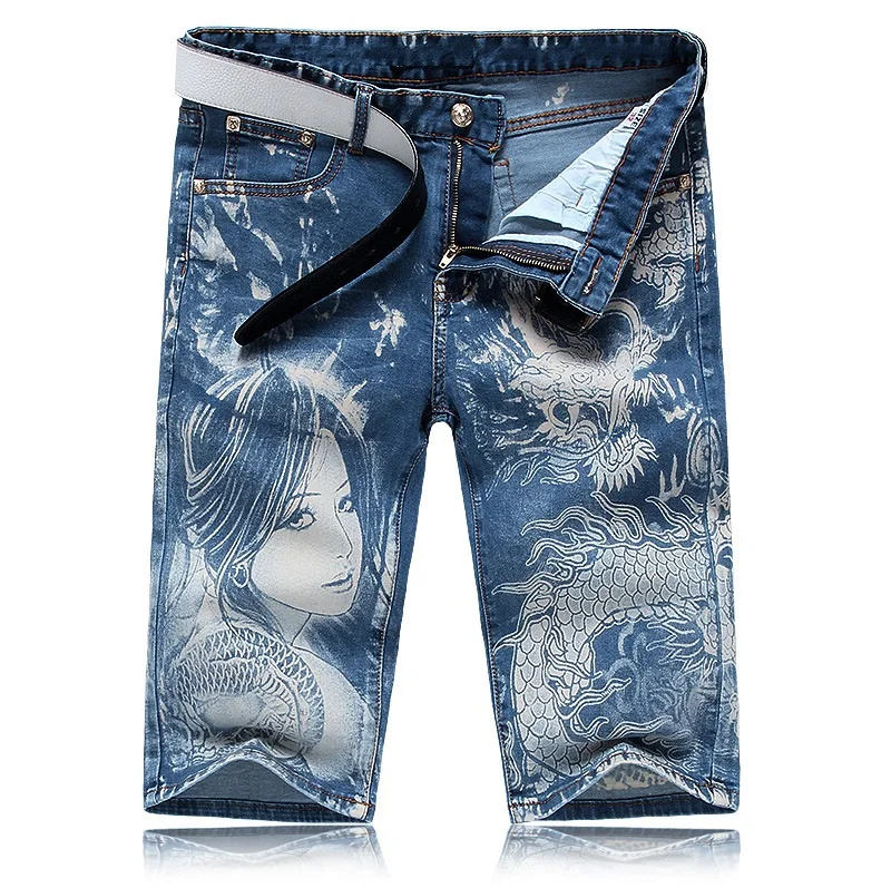 2020 Новое поступление летние мужские повседневные джинсовые шорты с принтом