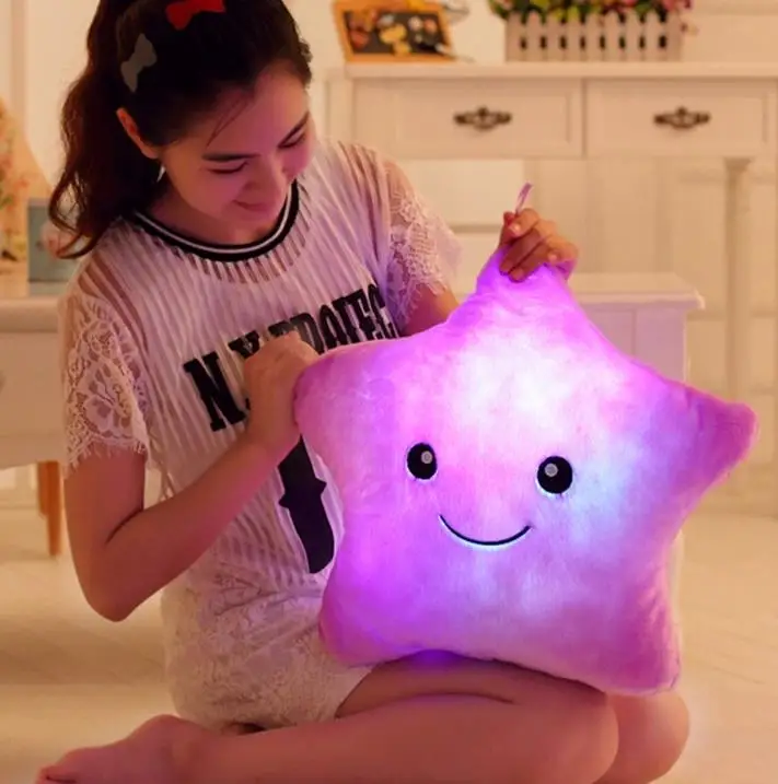 Горячая плюшевые игрушки мягкие детские игрушки kawaii подушка/Подушка Улыбающееся освещение звезда Прекрасный Светящийся подарок - Цвет: Фиолетовый