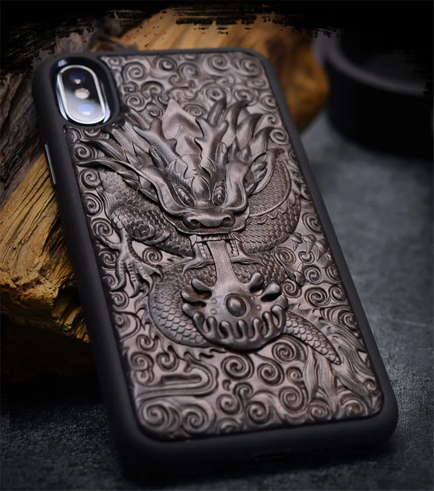Роскошные изделия из резного черного дерева 3D стерео чехол для iPhone XS TPU полная защитная задняя крышка чехол для телефона чехол s для iPhone X XR XS Max