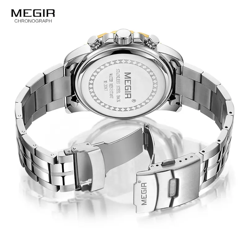 MEGIR Men's Business Chronograph Quartz Watches Waterproof Luminous Army Wristwatch Watch Man Relogios Masculino Clock 2087 Gold |