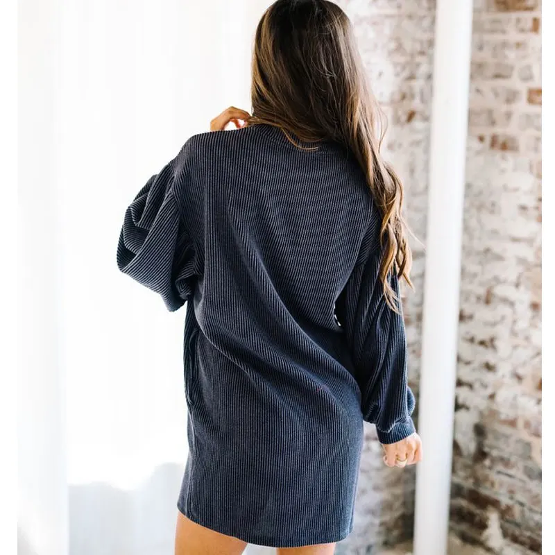 2018 модное осенне зимнее женское платье с рукавом фонариком повседневное