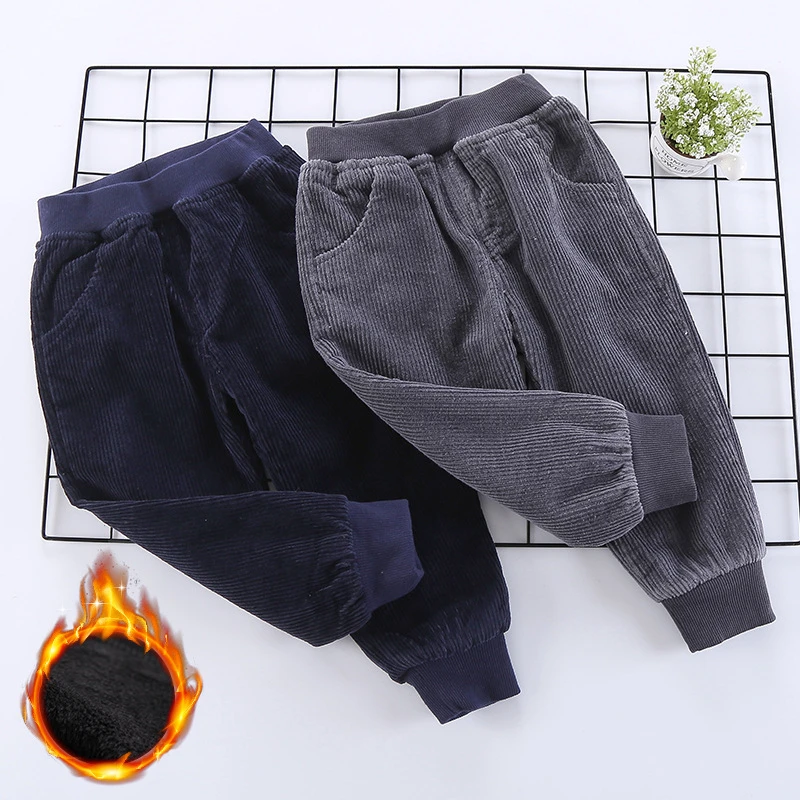 Модные зимние вельветовые штаны для маленьких мальчиков теплые детские брюки