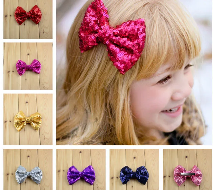 

MengNa 36pc 4.5" Girls Glitter Bow,Glitter Hair Bow with hair clips ,Sequin Hair Bow Girls Headwear