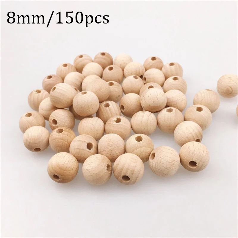 8mm 150pcs 10-150 шт Буковые деревянные жевательные 8-20 мм круглые бусины Экологичные Буковые бусины DIY ремесло ювелирные изделия Аксессуары Детские Прорезыватели - Цвет: 8mm 150pcs